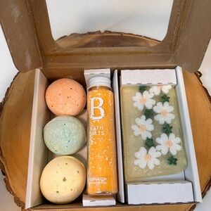 Basin Therapy in a Box Bath Gift Set Bath Salts, 3 Bath Bombs & 1 Floral Soap